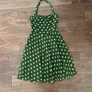 Vintage Y2K City Triangles Polka Dot Halter Neck Midi Dress 9/10 Retro Pinup